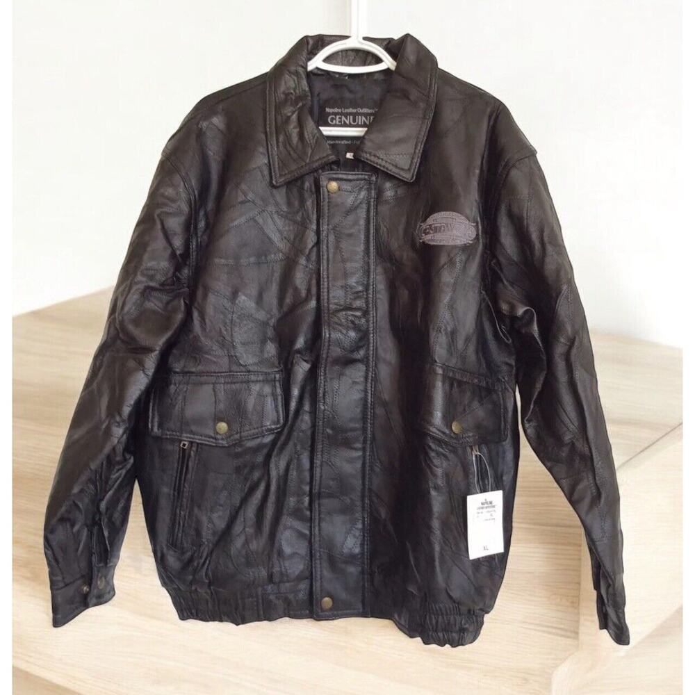 Vtg Closed 1987 Castaways Las Vegas Casino Patchwork Black Leather Coat Jacket L